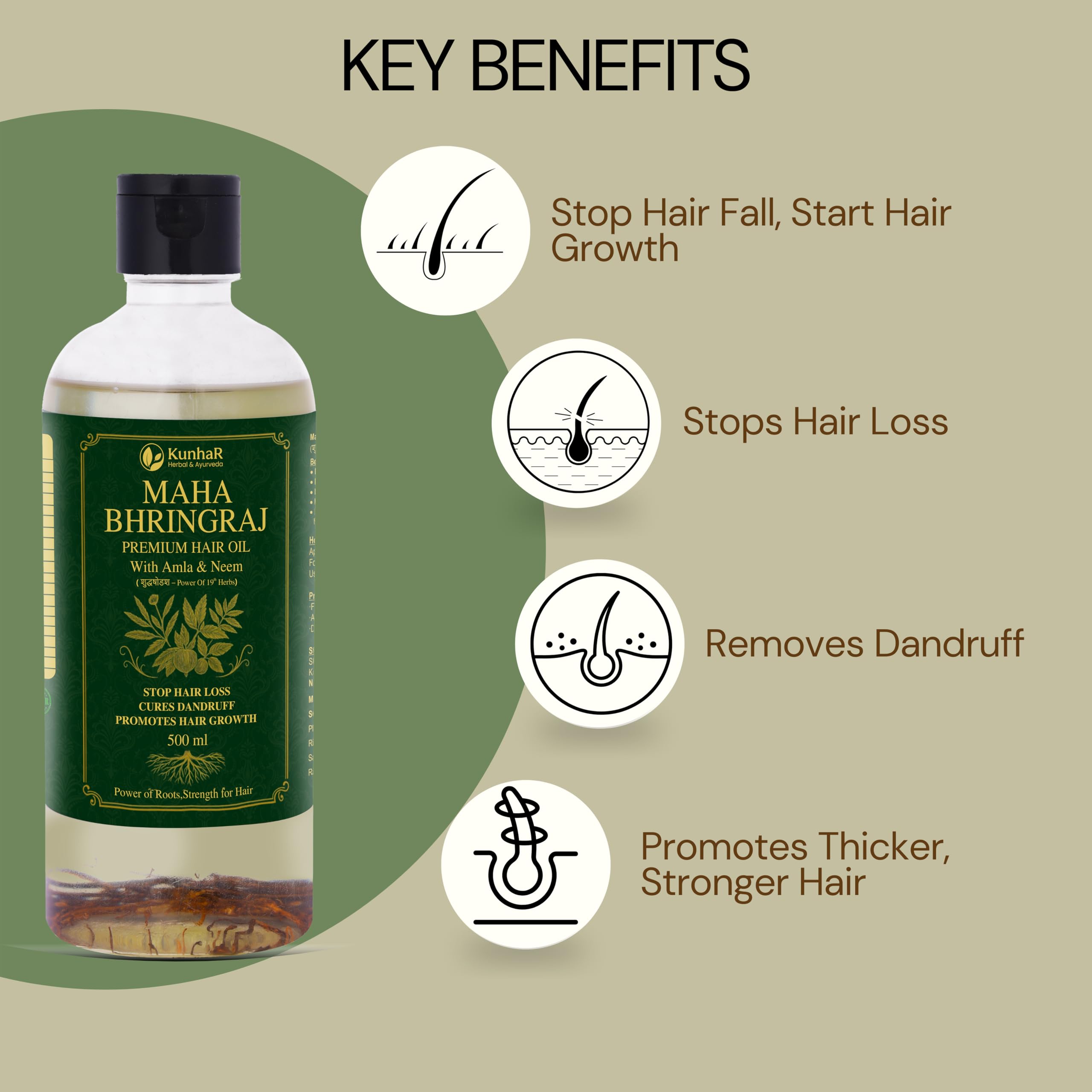 KunhaR Maha Bhringraj Premium Hair Oil with Amla & Neem - 500 ml (Pack of 2) - Reduces Hair Fall, Cures Dandruff – Ayurvedic Herbal Formula – Power of Roots - Image 4