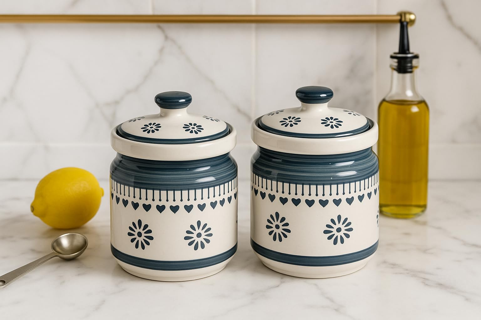 Kunhar Ceramic Barni Grey Desert Sand Floral Pattern 1000ml Set of 2 with Lid | Handcrafted Pickle Jar | Storage Jar for Spices, Chutney, Achar, Salt, Sugar - Image 4
