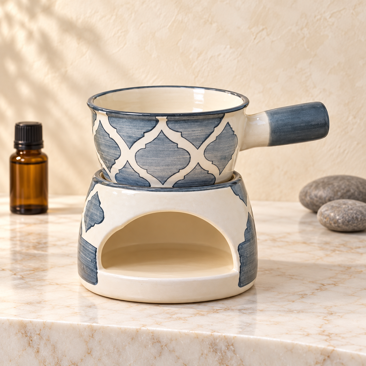 KunhaR Ceramic Aroma Diffuser and Oil Burner, Multi-Purpose Fondue for Essential Oils, Camphor and Wax Melts, Home Office Meditation Use (Grey)