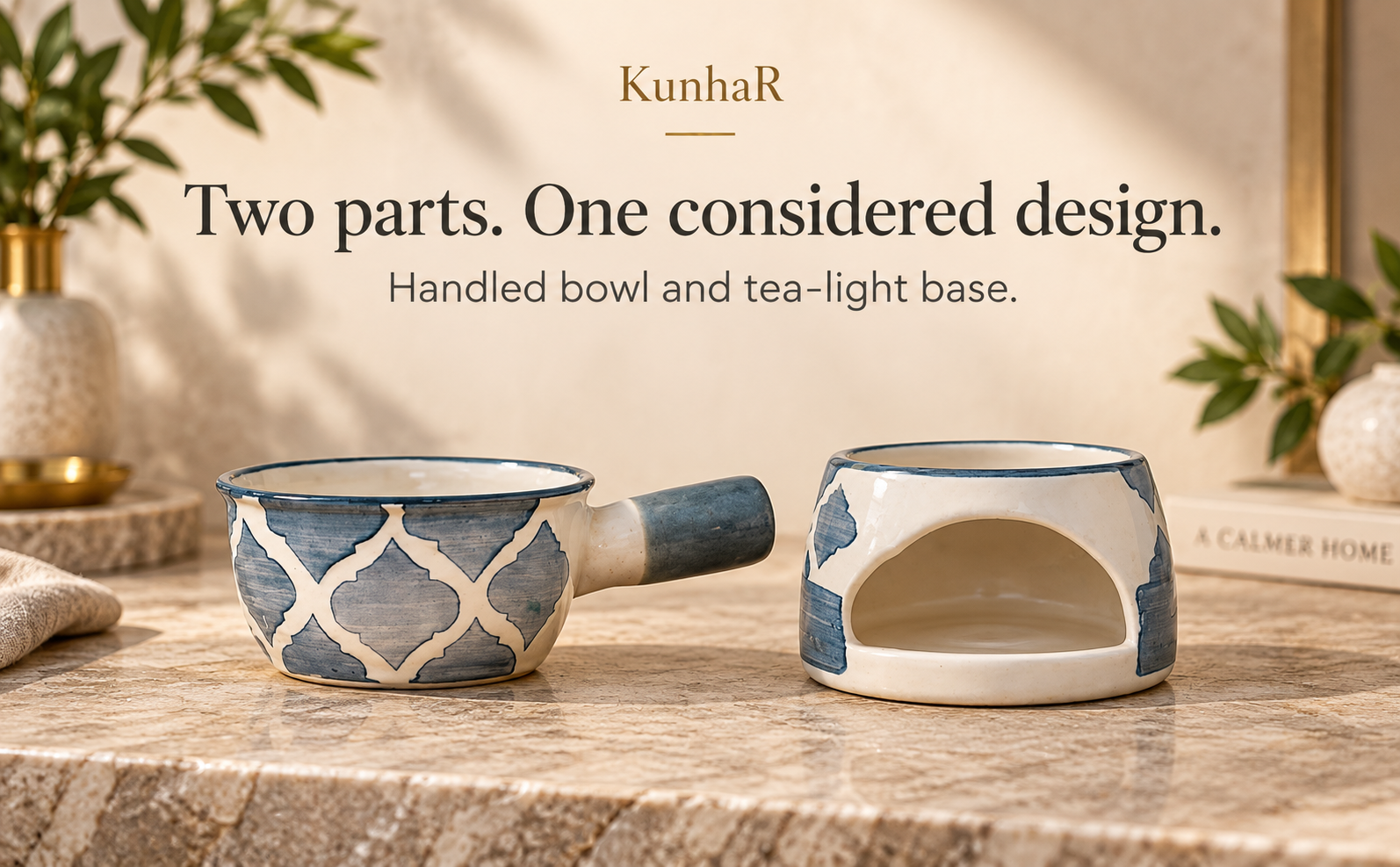 KunhaR Ceramic Aroma Diffuser and Oil Burner, Multi-Purpose Fondue for Essential Oils, Camphor and Wax Melts, Home Office Meditation Use (Grey) — form