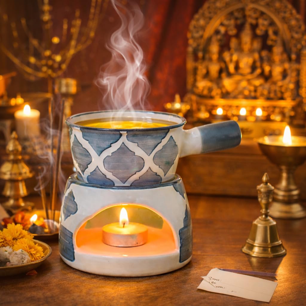 KunhaR Ceramic Aroma Diffuser and Oil Burner, Multi-Purpose Fondue for Essential Oils, Camphor and Wax Melts, Home Office Meditation Use (Grey) - Image 2
