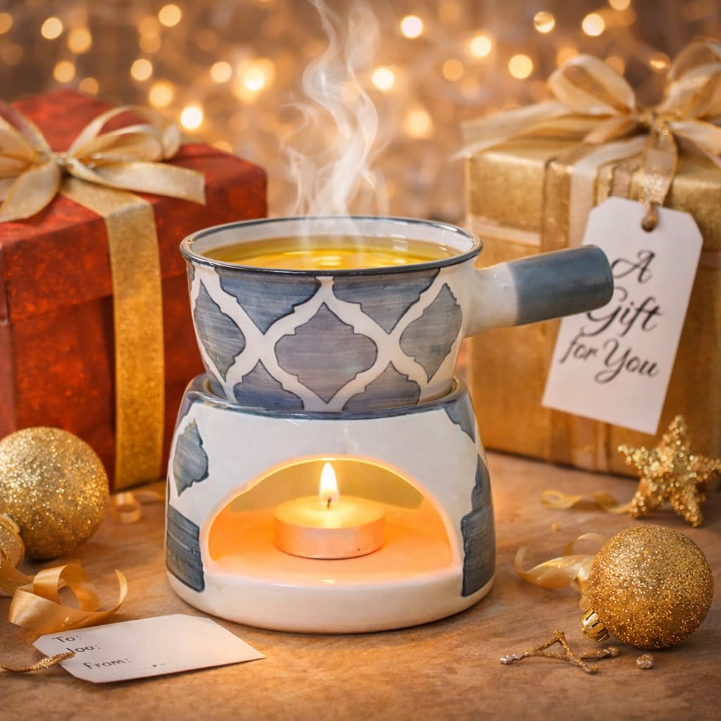 KunhaR Ceramic Aroma Diffuser and Oil Burner, Multi-Purpose Fondue for Essential Oils, Camphor and Wax Melts, Home Office Meditation Use (Grey) - Image 3
