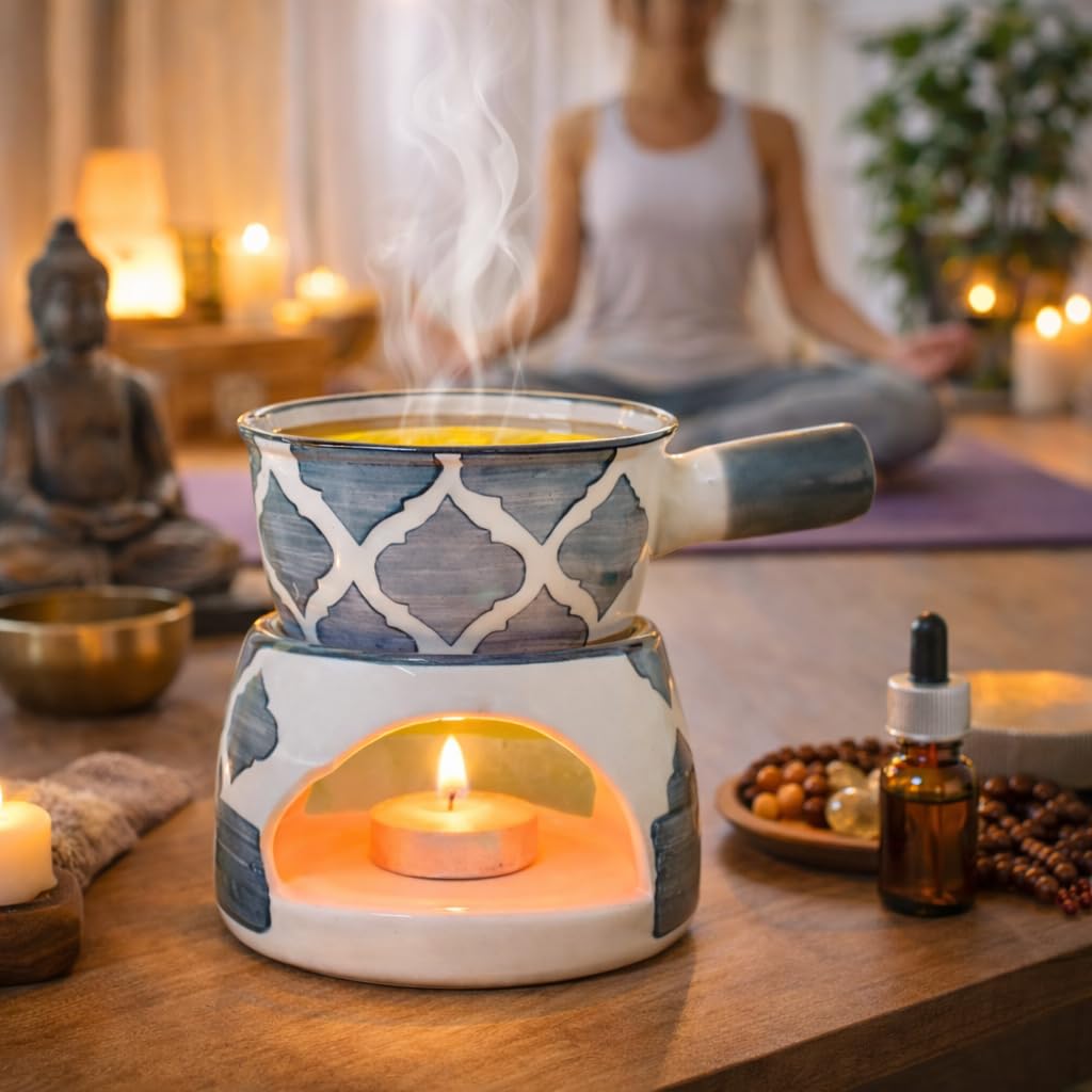 KunhaR Ceramic Aroma Diffuser and Oil Burner, Multi-Purpose Fondue for Essential Oils, Camphor and Wax Melts, Home Office Meditation Use (Grey) - Image 4