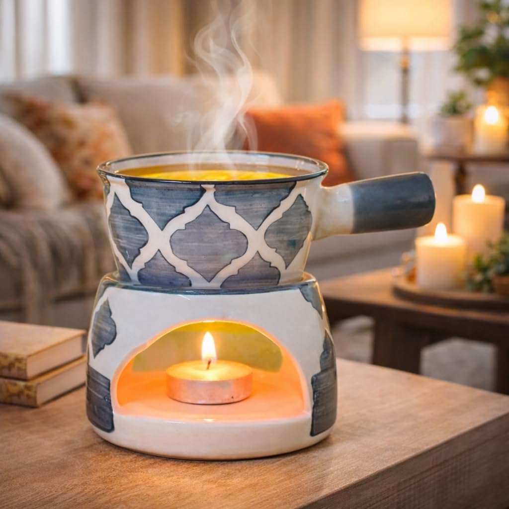KunhaR Ceramic Aroma Diffuser and Oil Burner, Multi-Purpose Fondue for Essential Oils, Camphor and Wax Melts, Home Office Meditation Use (Grey) - Image 5