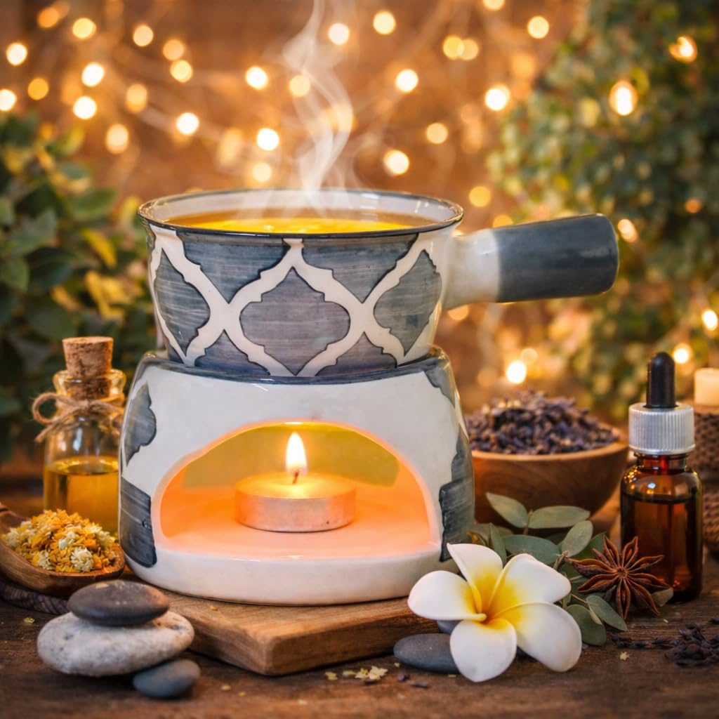 KunhaR Ceramic Aroma Diffuser and Oil Burner, Multi-Purpose Fondue for Essential Oils, Camphor and Wax Melts, Home Office Meditation Use (Grey) - Image 6