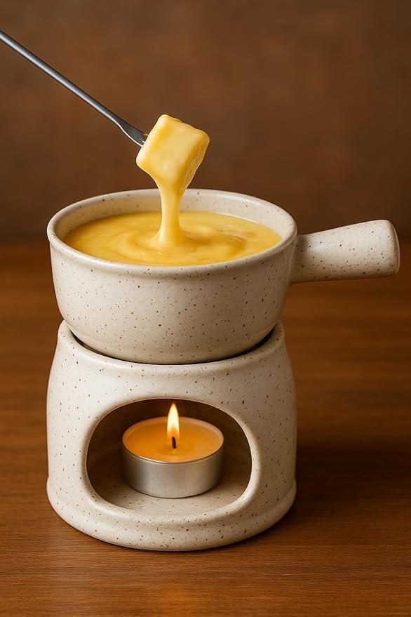 KunhaR Ceramic Fondue Set with Tea Light, 2 Pieces (White) - Image 4