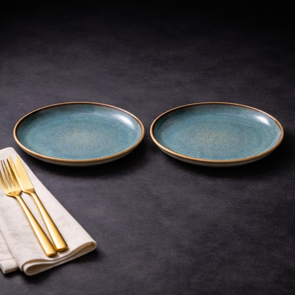 Kunhar Ceramic Dinner Plates 10 Inch Set of 2 | Sage Green Rustic Finish | Premium Glazed Stoneware | Microwave & Dishwasher Safe | Serving Plates for Dinner, Pasta, Salad - Image 5