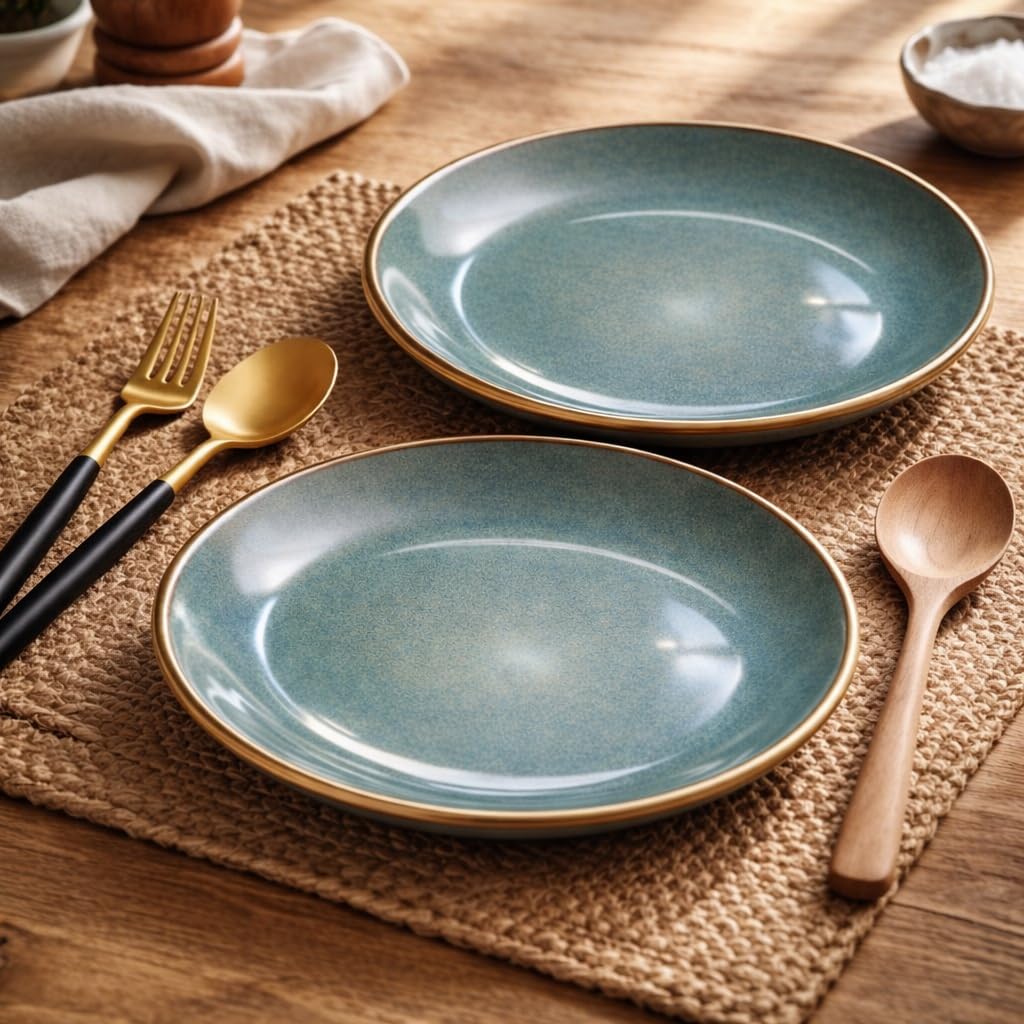Kunhar Ceramic Dinner Plates 10 Inch Set of 2 | Sage Green Rustic Finish | Premium Glazed Stoneware | Microwave & Dishwasher Safe | Serving Plates for Dinner, Pasta, Salad - Image 6