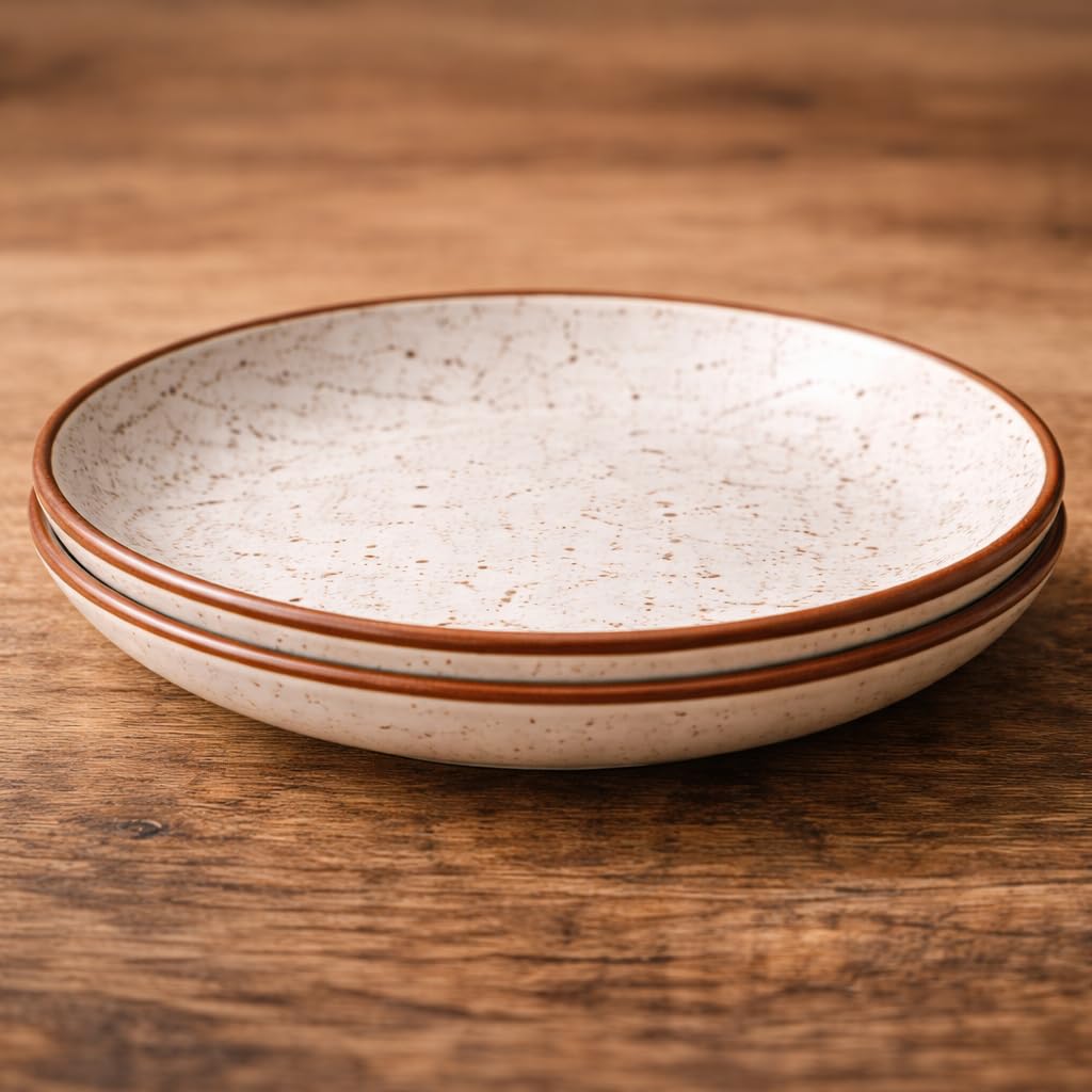 Kunhar Ceramic Dinner Plates 10 Inch Set of 2 | Rustic Ivory Speckled Finish | Premium Glazed Stoneware | Microwave & Dishwasher Safe | Serving Plates for Dinner, Pasta & Salad - Image 6