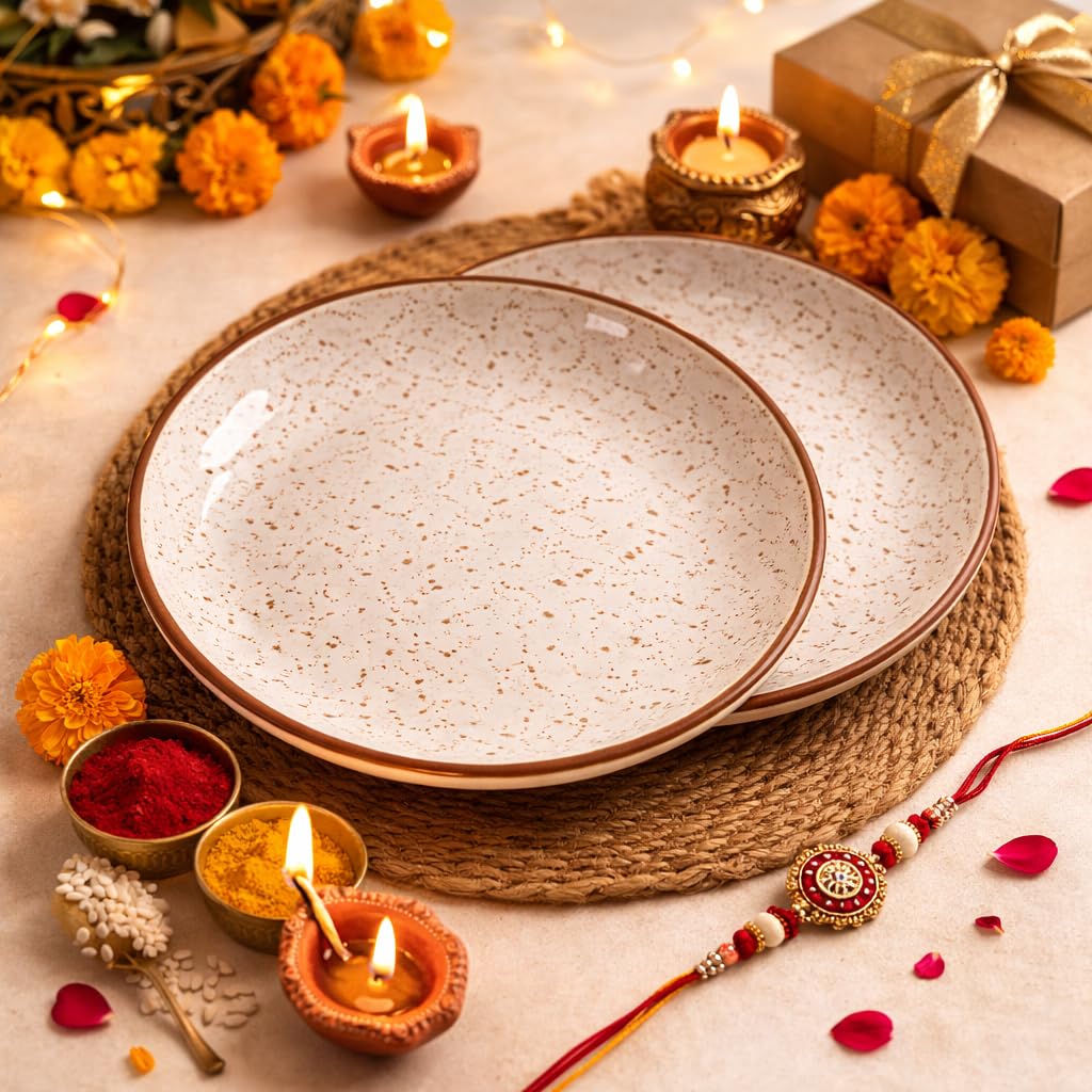Kunhar Ceramic Dinner Plates 10 Inch Set of 2 | Rustic Ivory Speckled Finish | Premium Glazed Stoneware | Microwave & Dishwasher Safe | Serving Plates for Dinner, Pasta & Salad - Image 8