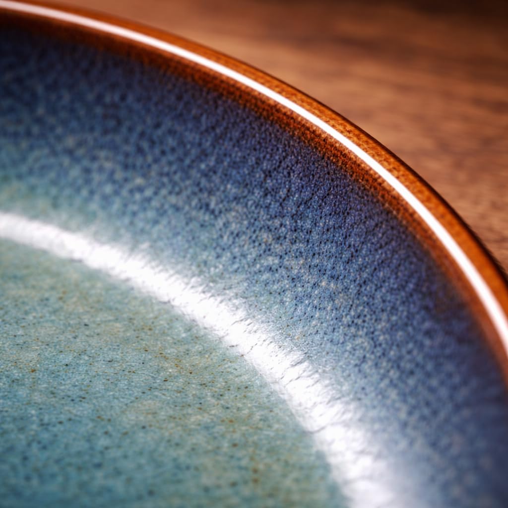 Kunhar Ceramic Dinner Plates Set of 2, 10 Inch | Blue Green Rustic Glaze with Dark Brown Rim | Premium Stoneware | Microwave & Dishwasher Safe | Serving Plates for Dinner, Pasta & Salad - Image 6