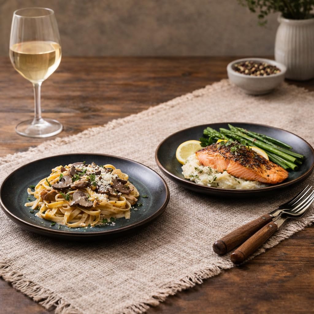 Kunhar Deep Pasta Plates Set of 2, 10 Inch | Ocean Teal Reactive Glaze with Dark Brown Rim | Premium Stoneware | Microwave & Dishwasher Safe | Deep Serving Plates for Pasta, Salad & Dinner - Image 5