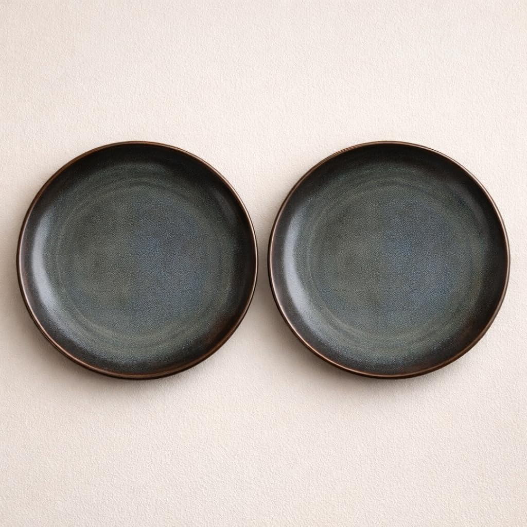 Kunhar Deep Pasta Plates Set of 2, 10 Inch | Ocean Teal Reactive Glaze with Dark Brown Rim | Premium Stoneware | Microwave & Dishwasher Safe | Deep Serving Plates for Pasta, Salad & Dinner - Image 6