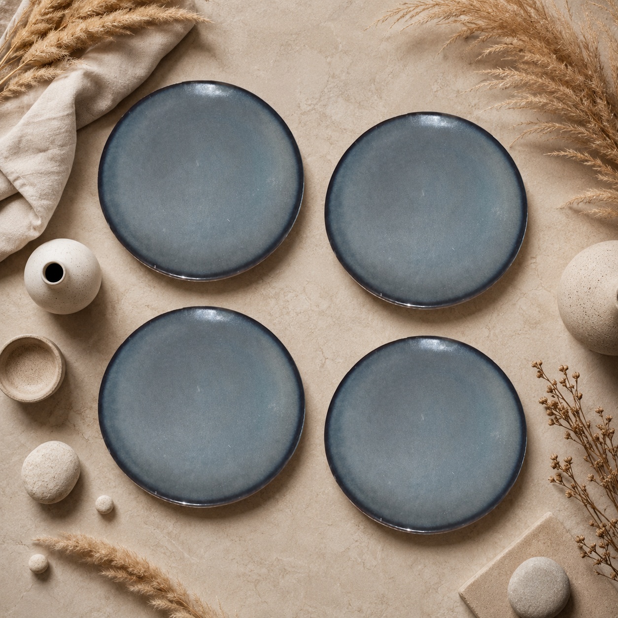 Kunhar Ceramic Dinner Plates Set of 4, 10 Inch | Ocean Teal Reactive Glaze with Brown Rim | Premium Stoneware | Microwave & Dishwasher Safe | Serving Plates for Dinner, Pasta & Salad - Image 5