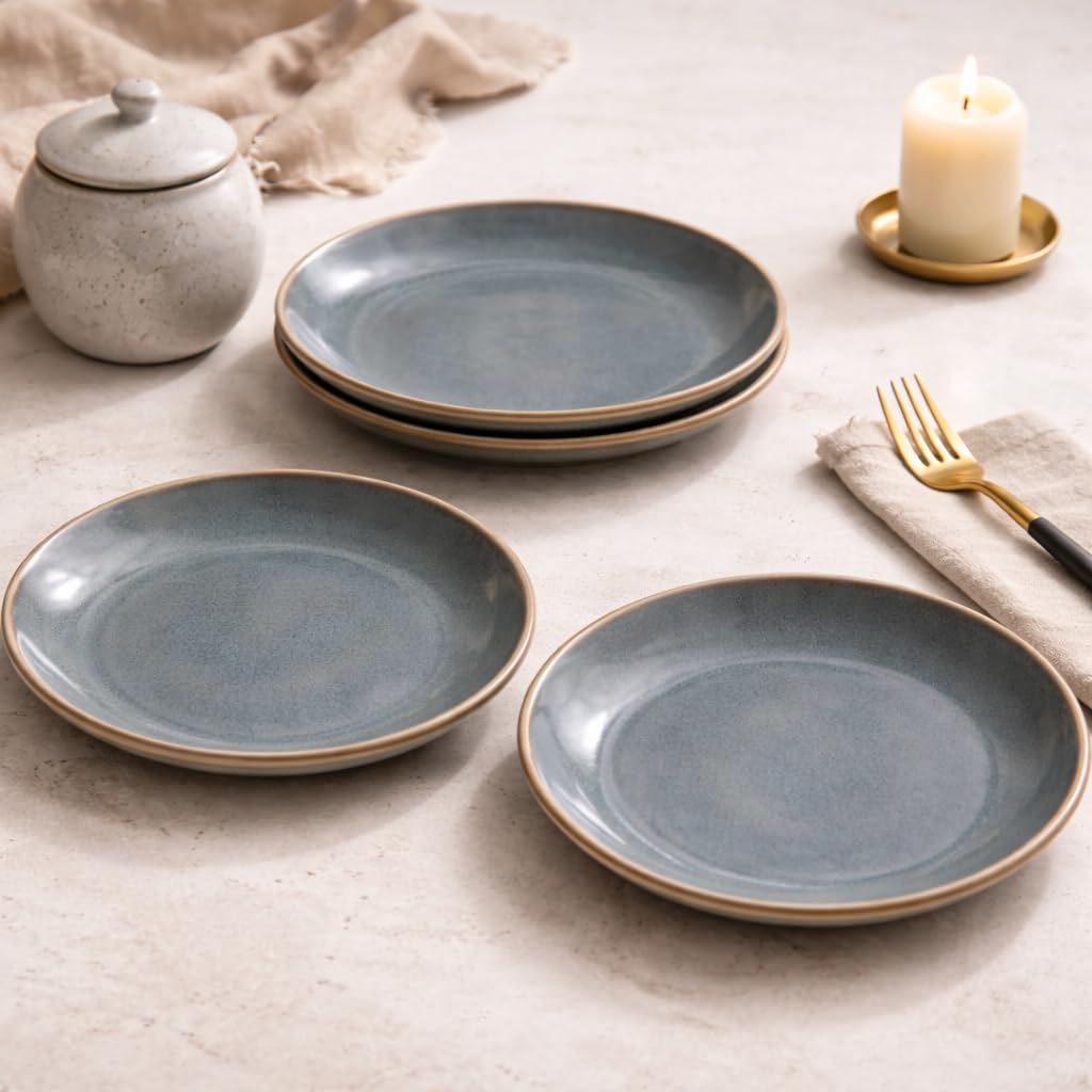 Kunhar Ceramic Dinner Plates 10 Inch Set of 4 | Sage Green Rustic Finish | Premium Glazed Stoneware | Microwave & Dishwasher Safe | Serving Plates for Dinner, Pasta, Salad - Image 2
