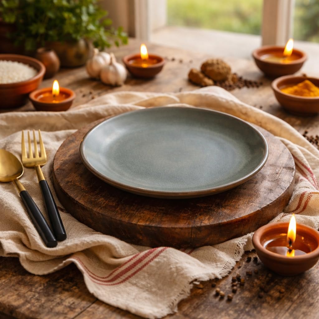 Kunhar Ceramic Dinner Plates 10 Inch Set of 4 | Sage Green Rustic Finish | Premium Glazed Stoneware | Microwave & Dishwasher Safe | Serving Plates for Dinner, Pasta, Salad - Image 3