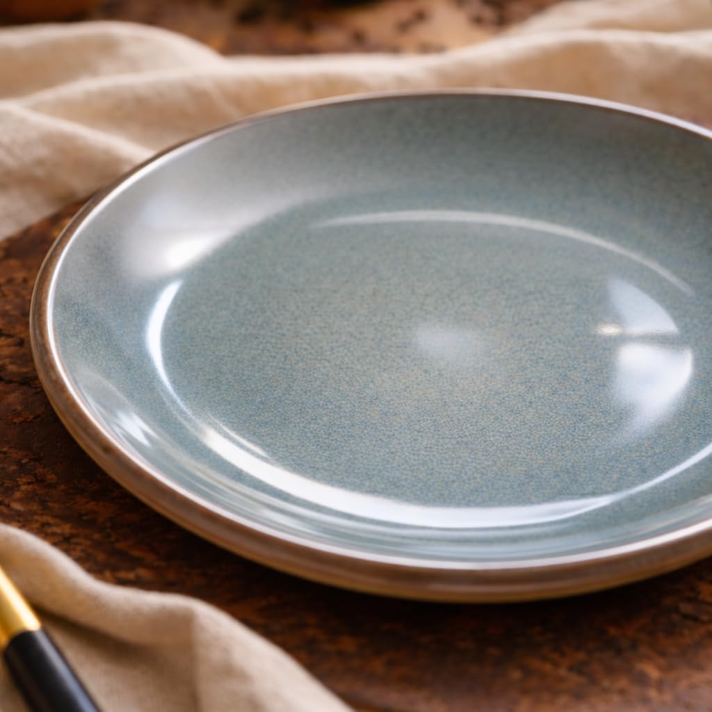 Kunhar Ceramic Dinner Plates 10 Inch Set of 4 | Sage Green Rustic Finish | Premium Glazed Stoneware | Microwave & Dishwasher Safe | Serving Plates for Dinner, Pasta, Salad - Image 5