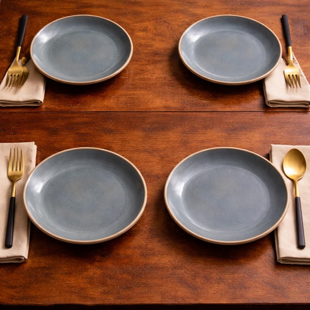 Kunhar Ceramic Dinner Plates 10 Inch Set of 4 | Sage Green Rustic Finish | Premium Glazed Stoneware | Microwave & Dishwasher Safe | Serving Plates for Dinner, Pasta, Salad - Image 7