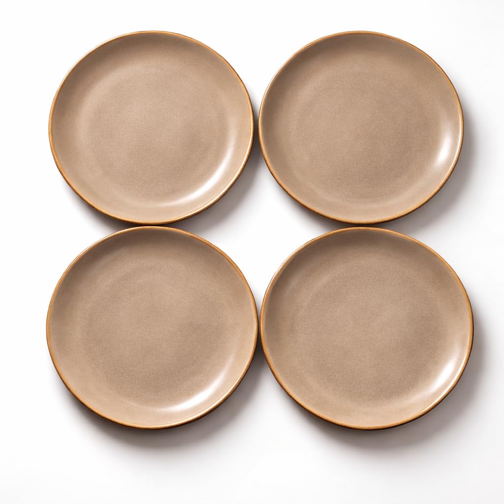 Kunhar Ceramic Dinner Plates Set of 4, 10 Inch | Rustic Ivory Speckled Finish with Brown Rim | Premium Glazed Stoneware | Microwave & Dishwasher Safe | Dinner, Pasta & Salad Serving Plates - Image 2