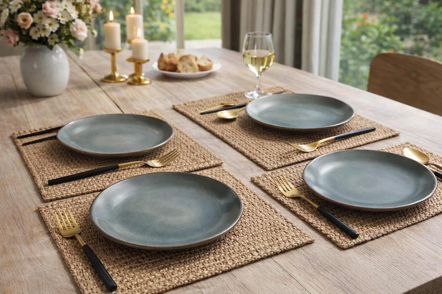 Kunhar Ceramic Dinner Plates 7 Inch Set of 4 | Sage Green Rustic Finish | Premium Glazed Stoneware | Microwave & Dishwasher Safe | Serving Plates for Dinner, Pasta, Salad - Image 4
