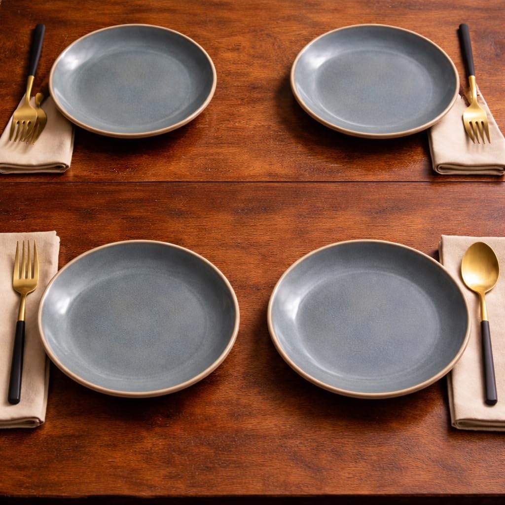 Kunhar Ceramic Dinner Plates 7 Inch Set of 4 | Sage Green Rustic Finish | Premium Glazed Stoneware | Microwave & Dishwasher Safe | Serving Plates for Dinner, Pasta, Salad - Image 7