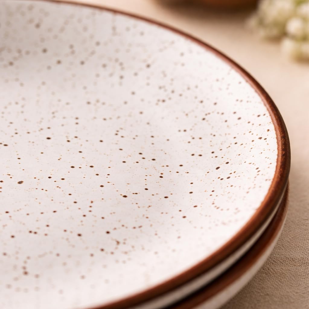 Kunhar Ceramic Dinner Plates 7 Inch Set of 4 | Rustic Ivory Speckled Finish | Premium Glazed Stoneware | Microwave & Dishwasher Safe | Serving Plates for Dinner, Pasta & Salad - Image 3
