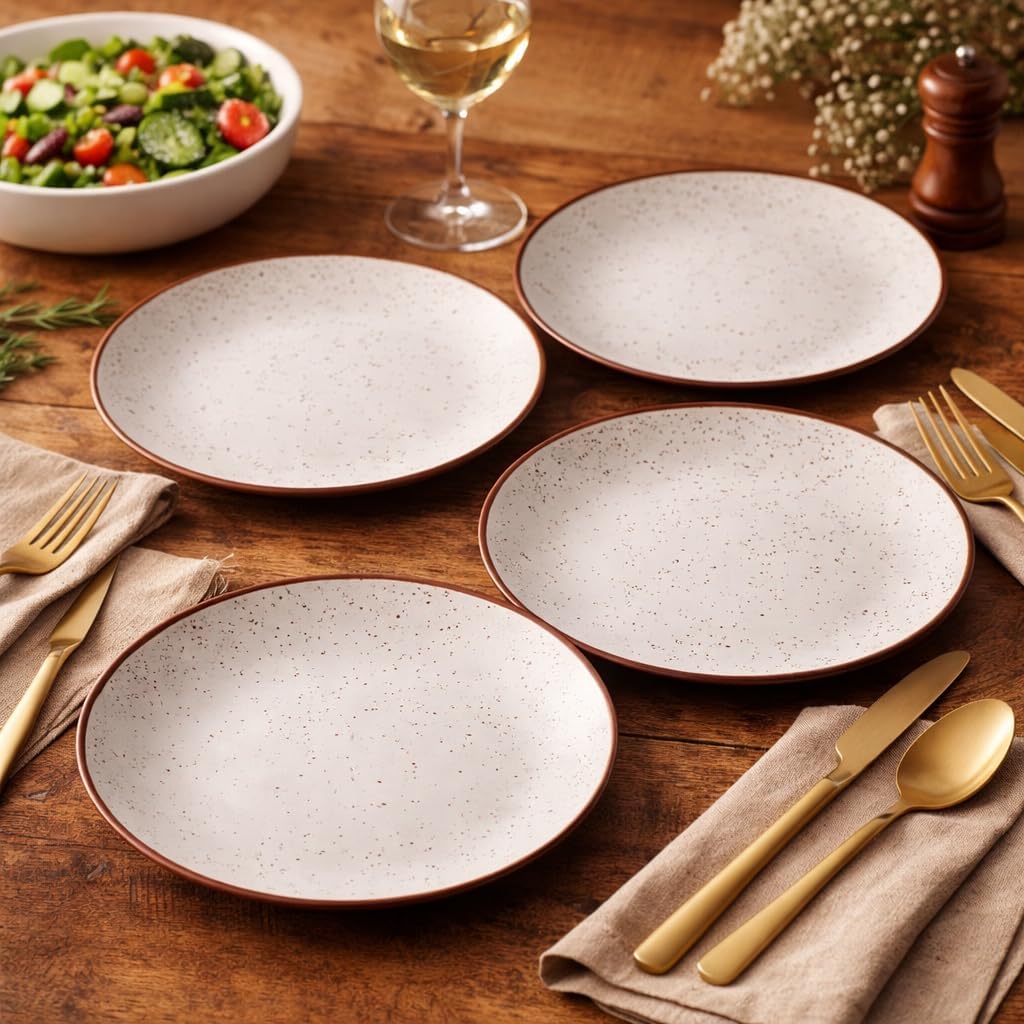 Kunhar Ceramic Dinner Plates 7 Inch Set of 4 | Rustic Ivory Speckled Finish | Premium Glazed Stoneware | Microwave & Dishwasher Safe | Serving Plates for Dinner, Pasta & Salad - Image 4