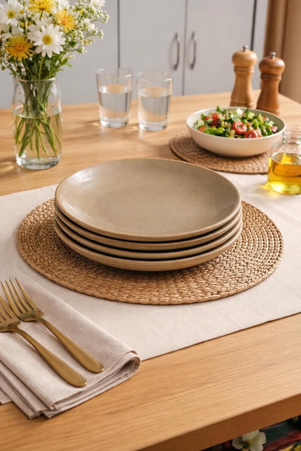 Kunhar Ceramic Dinner Plates Set of 4, 7 Inch | Rustic Ivory Speckled Finish with Brown Rim | Premium Glazed Stoneware | Microwave & Dishwasher Safe | Dinner, Pasta & Salad Serving Plates - Image 4