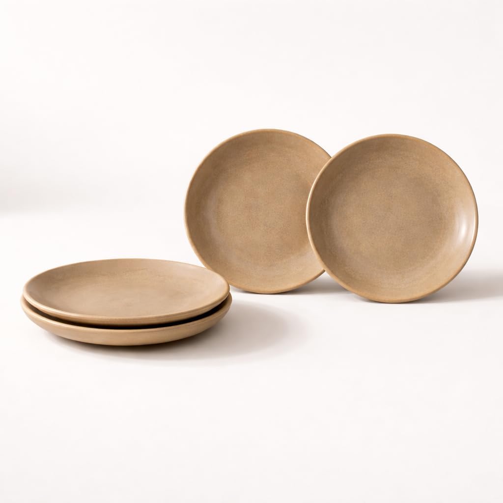 Kunhar Ceramic Dinner Plates Set of 4, 7 Inch | Rustic Ivory Speckled Finish with Brown Rim | Premium Glazed Stoneware | Microwave & Dishwasher Safe | Dinner, Pasta & Salad Serving Plates - Image 7