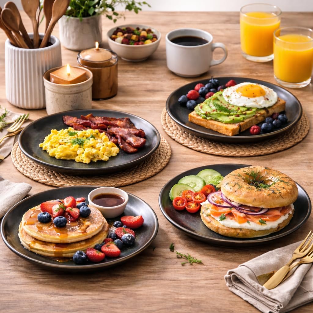 Kunhar Deep Pasta Plates Set of 4, 7 Inch | Ocean Teal Reactive Glaze with Dark Brown Rim | Premium Stoneware | Microwave & Dishwasher Safe | Deep Serving Plates for Pasta, Salad & Dinner - Image 4