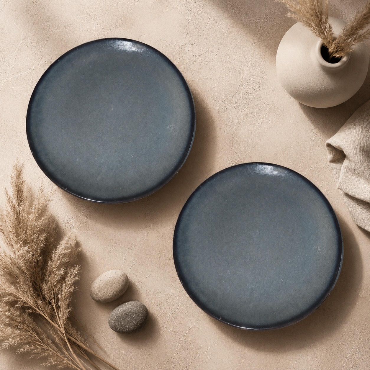 Kunhar Ceramic Dinner Plates Set of 2, 10 Inch | Ocean Teal Reactive Glaze with Brown Rim | Premium Stoneware | Microwave & Dishwasher Safe | Serving Plates for Dinner, Pasta & Salad - Image 9