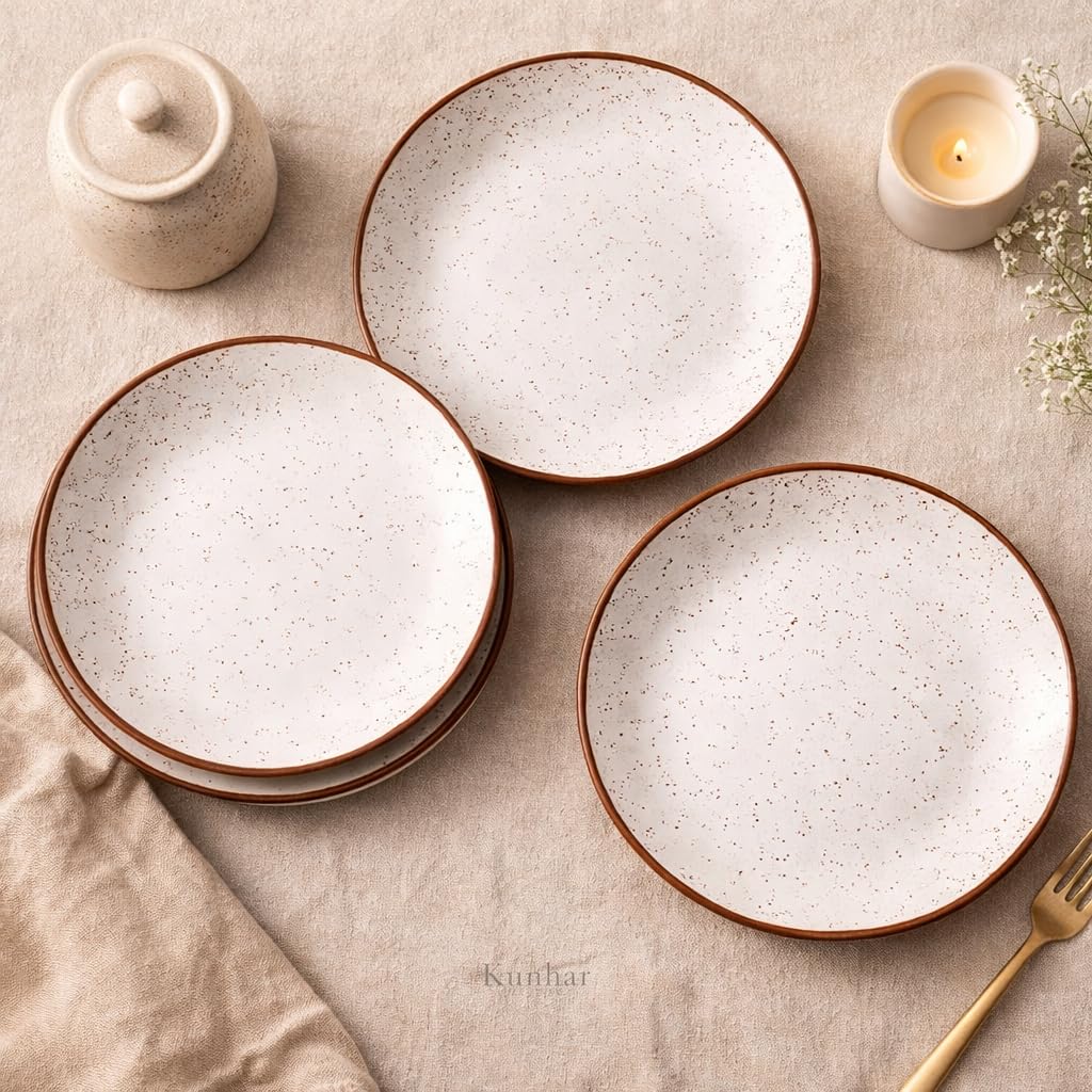 Kunhar Ceramic Dinner Plates 10 Inch Set of 4 | Rustic Ivory Speckled Finish | Premium Glazed Stoneware | Microwave & Dishwasher Safe | Serving Plates for Dinner, Pasta & Salad - Image 2