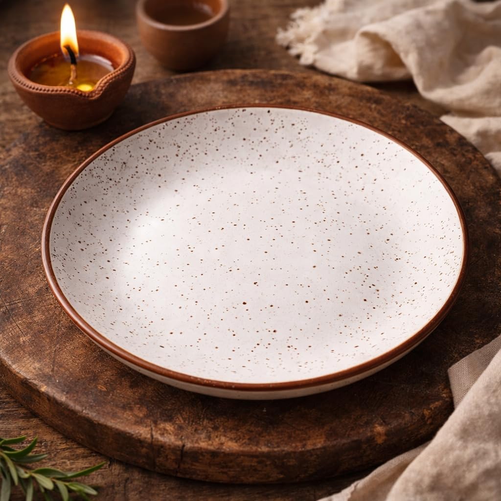 Kunhar Ceramic Dinner Plates 10 Inch Set of 4 | Rustic Ivory Speckled Finish | Premium Glazed Stoneware | Microwave & Dishwasher Safe | Serving Plates for Dinner, Pasta & Salad - Image 6