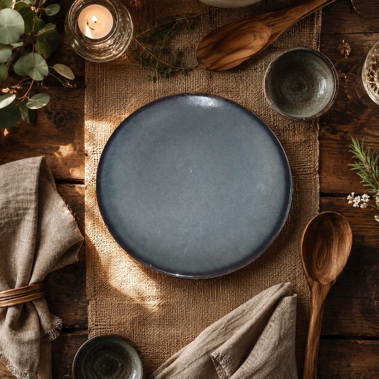Kunhar Ceramic Dinner Plate 10 Inch | Dual-Tone Ocean Teal Reactive Glaze with Brown Rim | Premium Stoneware | Microwave & Dishwasher Safe