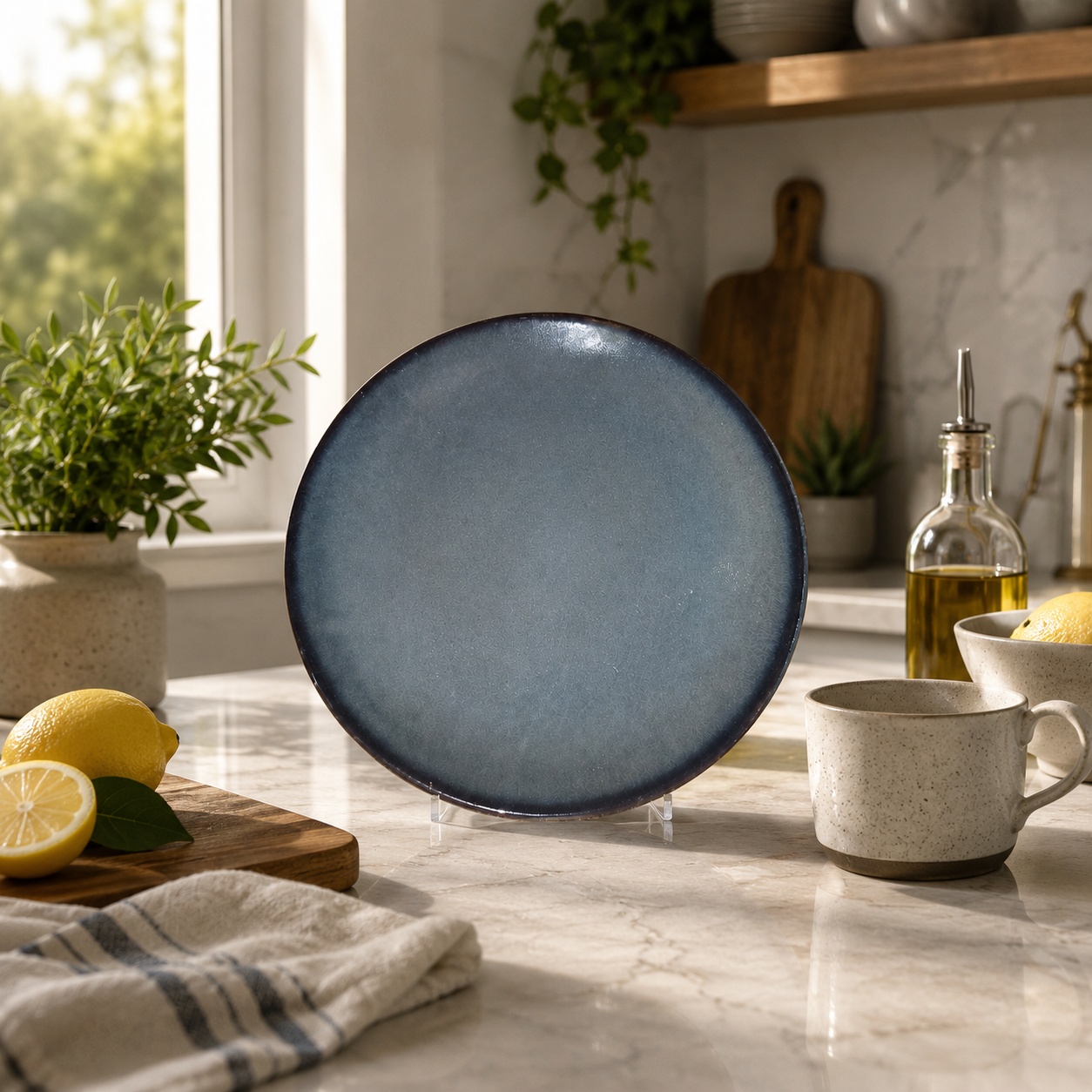 Kunhar Ceramic Dinner Plate 10 Inch | Dual-Tone Ocean Teal Reactive Glaze with Brown Rim | Premium Stoneware | Microwave & Dishwasher Safe - Image 5