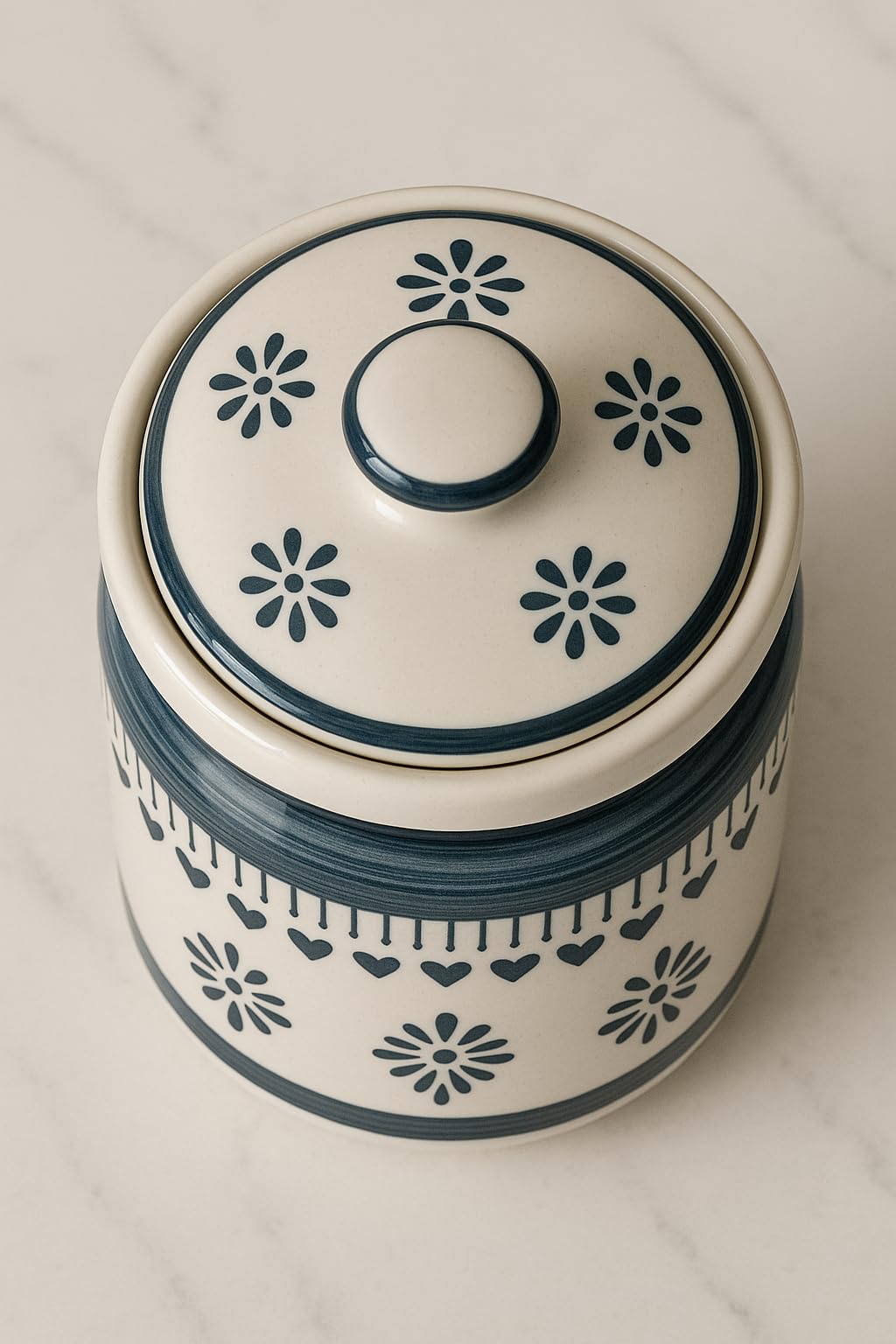 Kunhar Ceramic Storage Jar with Lid, Blue and White Floral Pattern, Traditional Handcrafted Kitchen Container for Pickles, Spices, Sugar, 1000 ML Capacity - Image 3