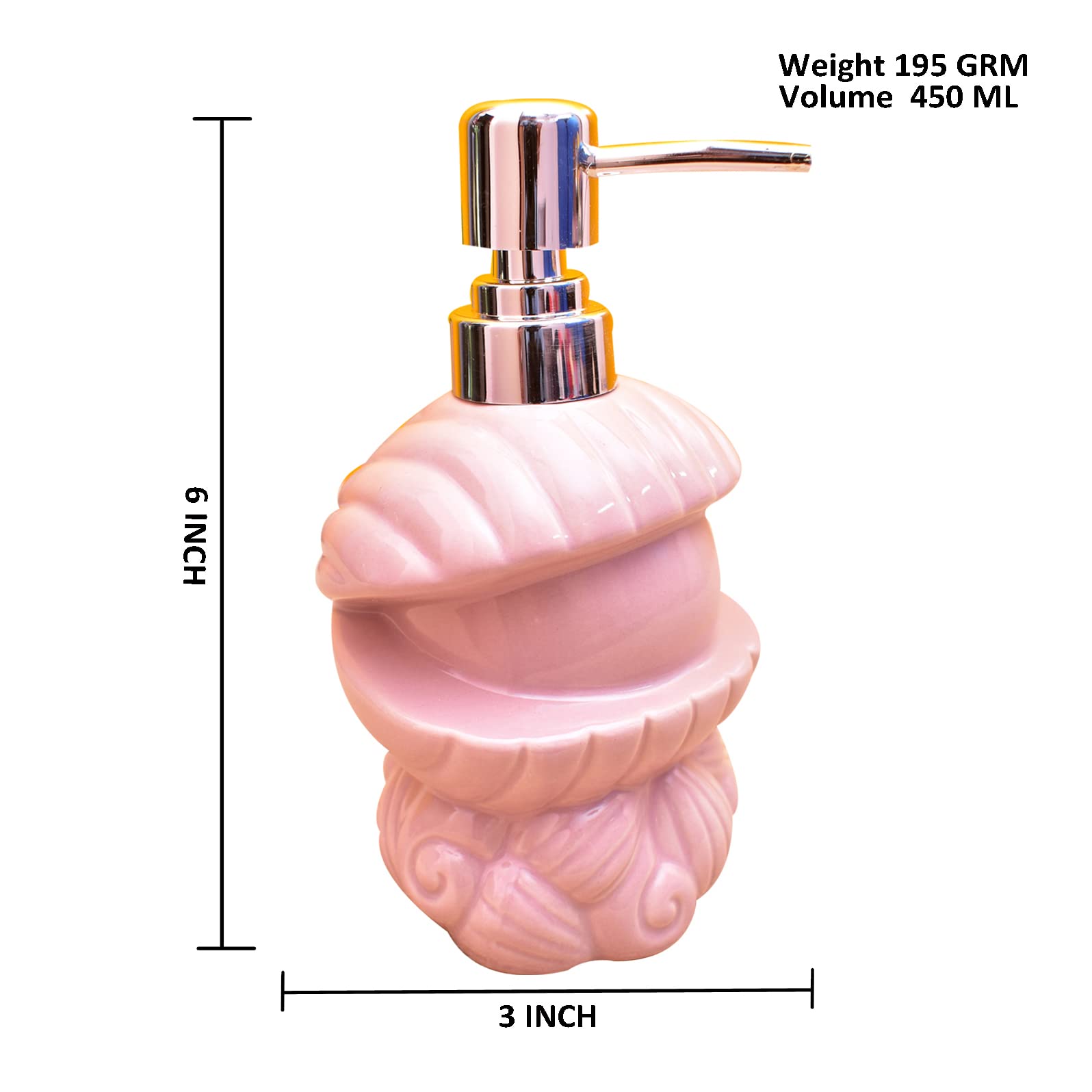 KunhaR Ceramic Liquid Soap Dispenser, 450 Ml, Light Pink - Image 2