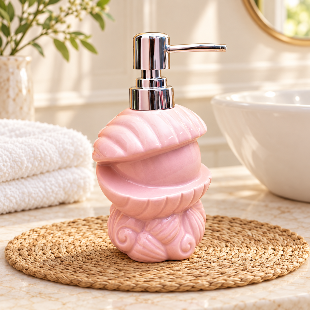 KunhaR Ceramic Liquid Soap Dispenser, 450 Ml, Light Pink