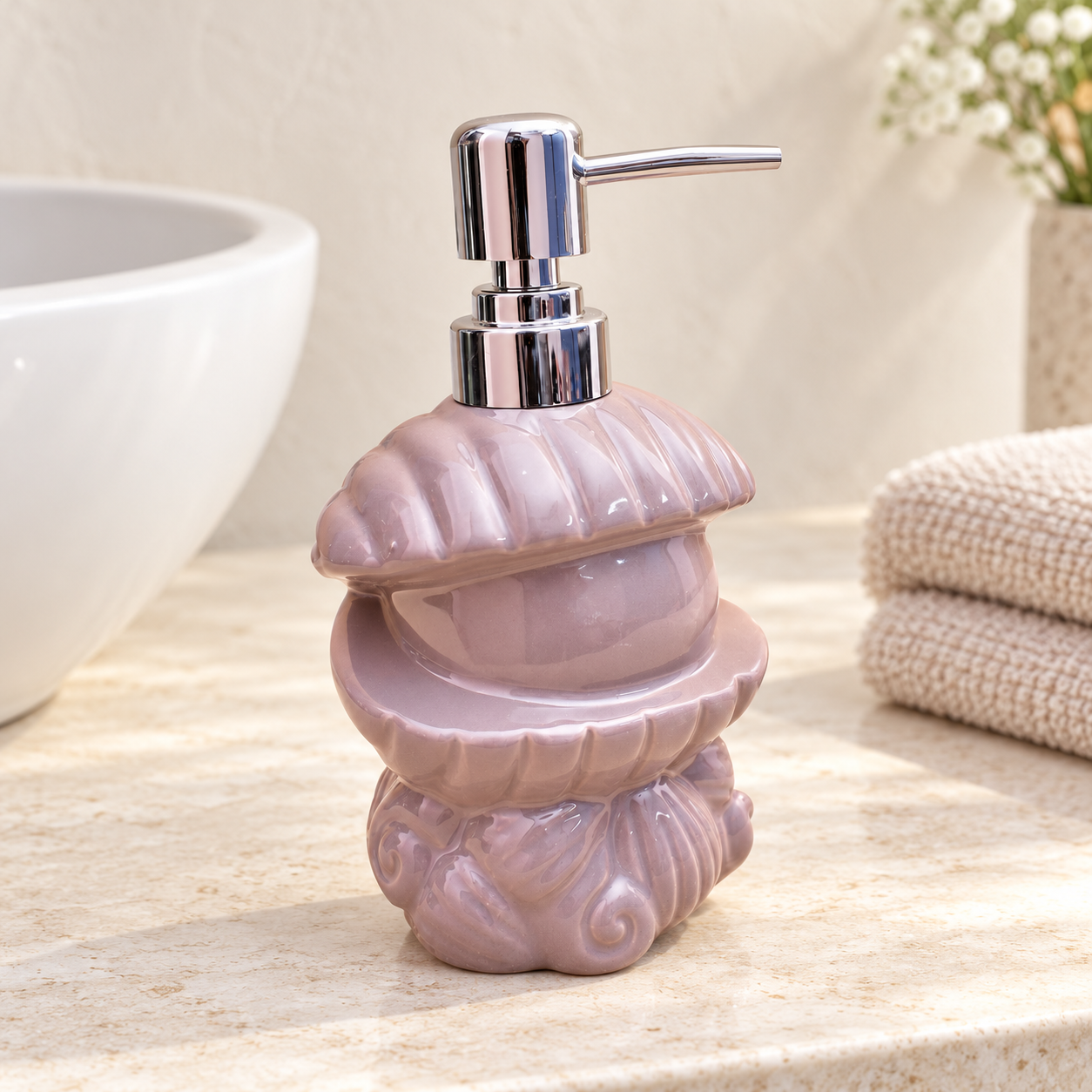 KunhaR Ceramic Liquid Soap Dispenser, 450 Ml, Grey Pink