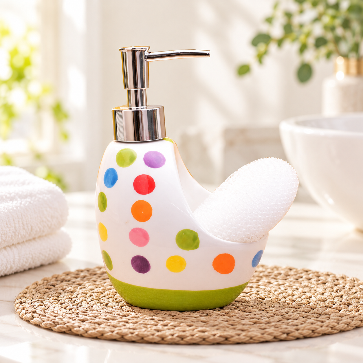 KunhaR Ceramic Liquid Soap Dispenser, 450 Ml, Green Base