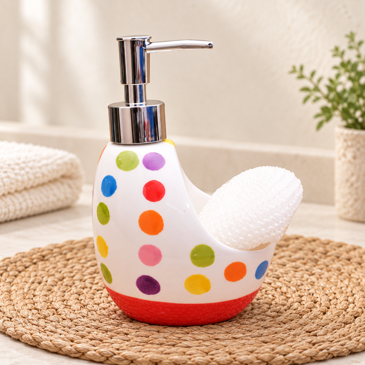 KunhaR Ceramic Liquid Soap Dispenser, 450 Ml, Red Base