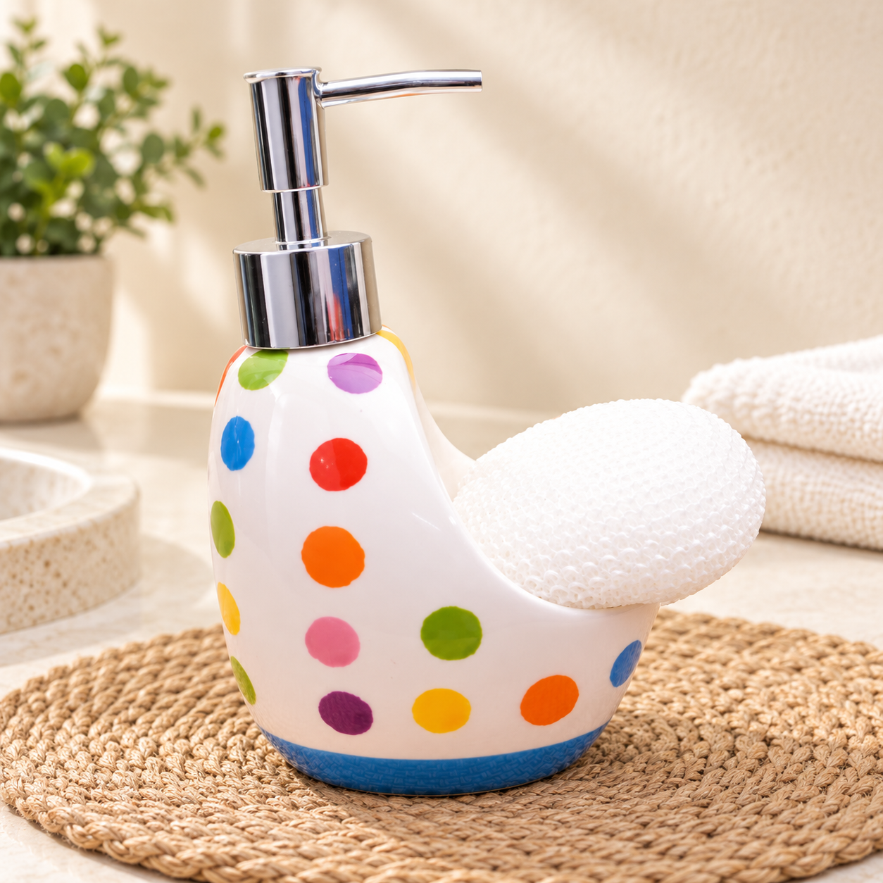 KunhaR Ceramic Liquid Soap Dispenser, 450 Ml, Blue Base