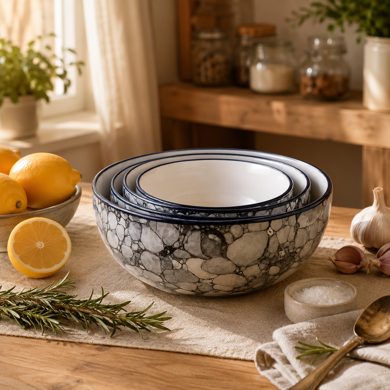 Oncilla Ceramic Mixing Bowl Set – 4 Pieces (1500ml, 800ml, 600ml, 400ml), Black Luster – Durable, Microwave & Dishwasher Safe – Ideal for Mixing, Serving & Storage