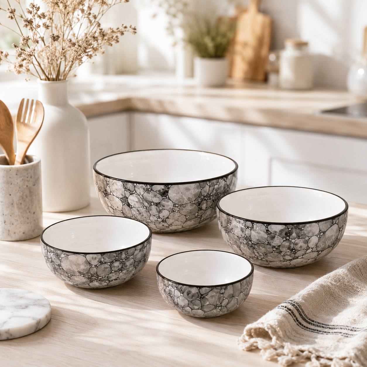Oncilla Ceramic Mixing Bowl Set – 4 Pieces (1500ml, 800ml, 600ml, 400ml), Black Luster – Durable, Microwave & Dishwasher Safe – Ideal for Mixing, Serving & Storage - Image 2