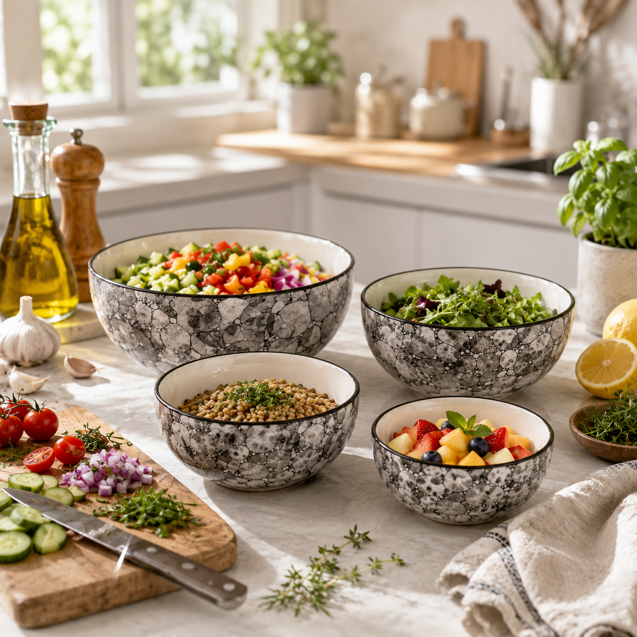 Oncilla Ceramic Mixing Bowl Set – 4 Pieces (1500ml, 800ml, 600ml, 400ml), Black Luster – Durable, Microwave & Dishwasher Safe – Ideal for Mixing, Serving & Storage - Image 5