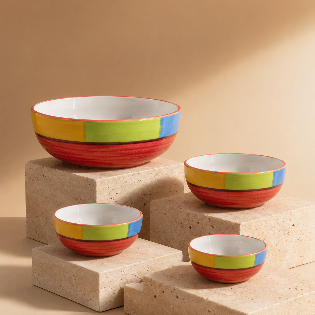 Oncilla Ceramic Mixing Bowl Set – 4 Pieces (1500ml, 800ml, 600ml, 400ml), Red – Durable, Microwave & Dishwasher Safe – Ideal for Mixing, Serving & Storage - Image 2