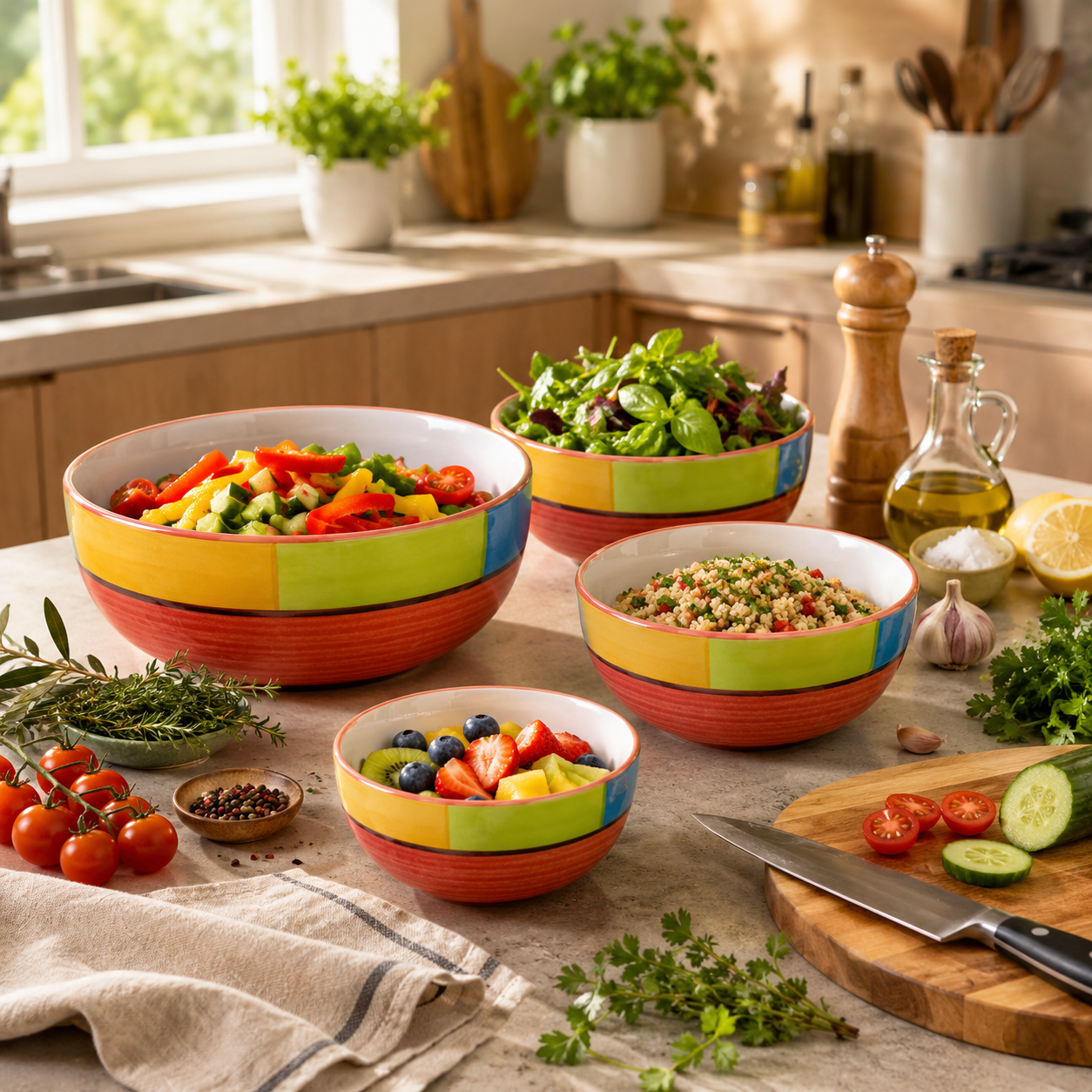 Oncilla Ceramic Mixing Bowl Set – 4 Pieces (1500ml, 800ml, 600ml, 400ml), Red – Durable, Microwave & Dishwasher Safe – Ideal for Mixing, Serving & Storage - Image 4