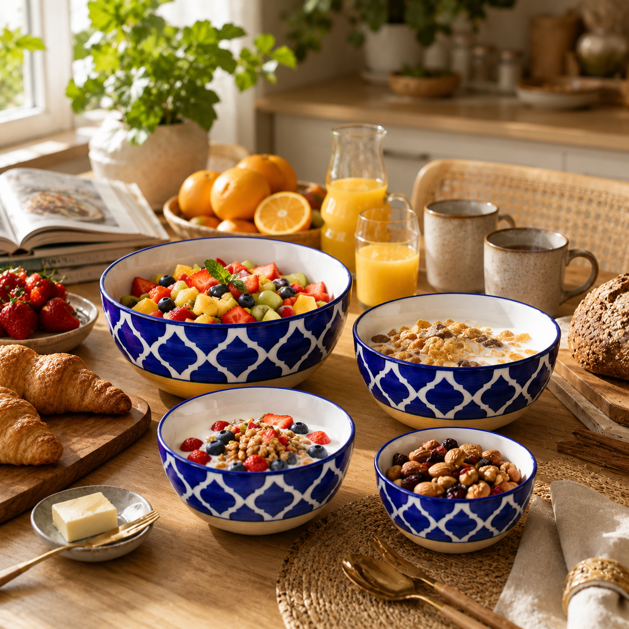 Oncilla Ceramic Mixing Bowl Set – 4 Pieces (1500ml, 800ml, 600ml, 400ml), Blue Vine – Durable, Microwave & Dishwasher Safe – Ideal for Mixing, Serving & Storage - Image 3