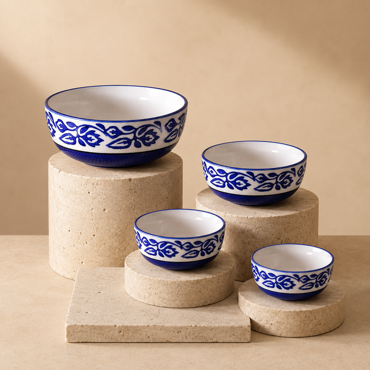 Oncilla Ceramic Mixing Bowl Set – 4 Pieces (1500ml, 800ml, 600ml, 400ml), Blue Vine – Durable, Microwave & Dishwasher Safe – Ideal for Mixing, Serving & Storage - Image 7