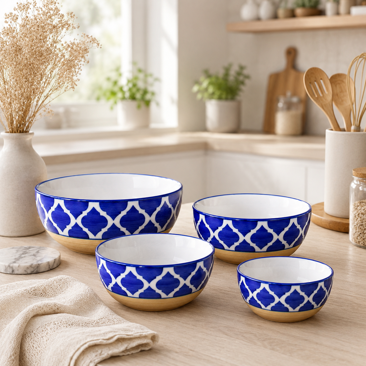 Oncilla Ceramic Mixing Bowl Set – 4 Pieces (1500ml, 800ml, 600ml, 400ml), Yellow Blue Chidi – Durable, Microwave & Dishwasher Safe – Ideal for Mixing, Serving & Storage - Image 2